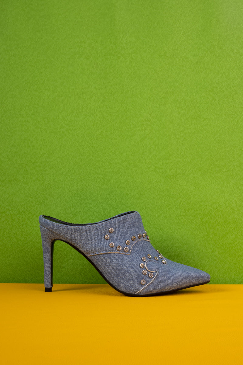 Jady Rose | Maxina Studded Denim Stilettos - Denim Blue