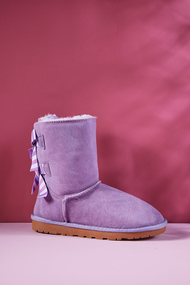 Smaibulun Ugg | Serenity Striped Bailey Bow Shearling Boots - Lavender