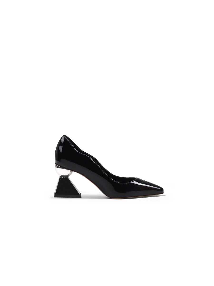 JadyRose | EAMON Black Scalloped-Edge Leather Pump