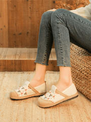 CACTUS ROSE | SWEET GARDEN EMBROIDERED LINEN ESPADRILLE - BEIGE