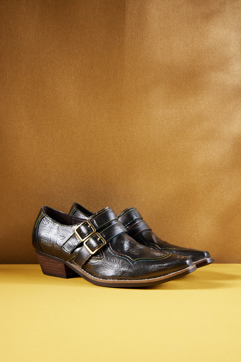 Soffia | Lucille Leather Embossed Monk Shoes