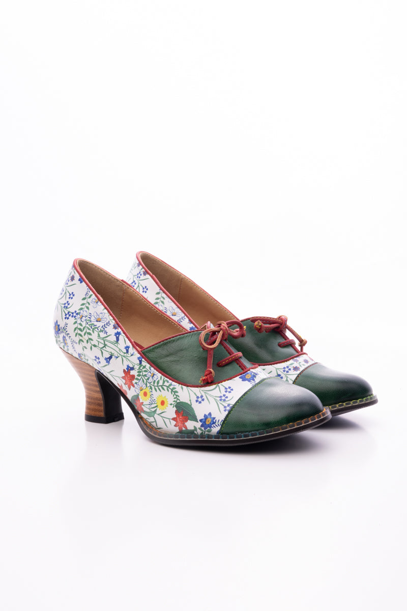 SOFFIA | LILY FLORAL KITTEN HEEL LEATHER PUMP