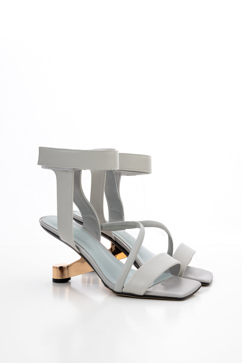 JADY ROSE | GESSI ANKLE STRAP LEATHER HEELED SANDAL - GREY