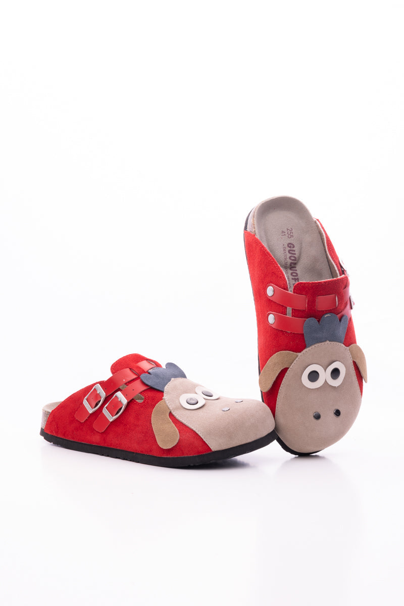 Maibulun | Moo Moo Baa Baa Double Strap Suede Clog - Red