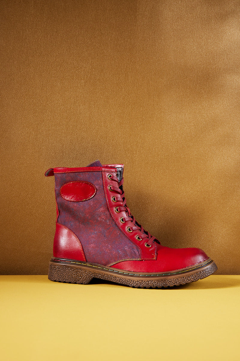 Soffia | Hot Stepper Leather Combat Boots - Red