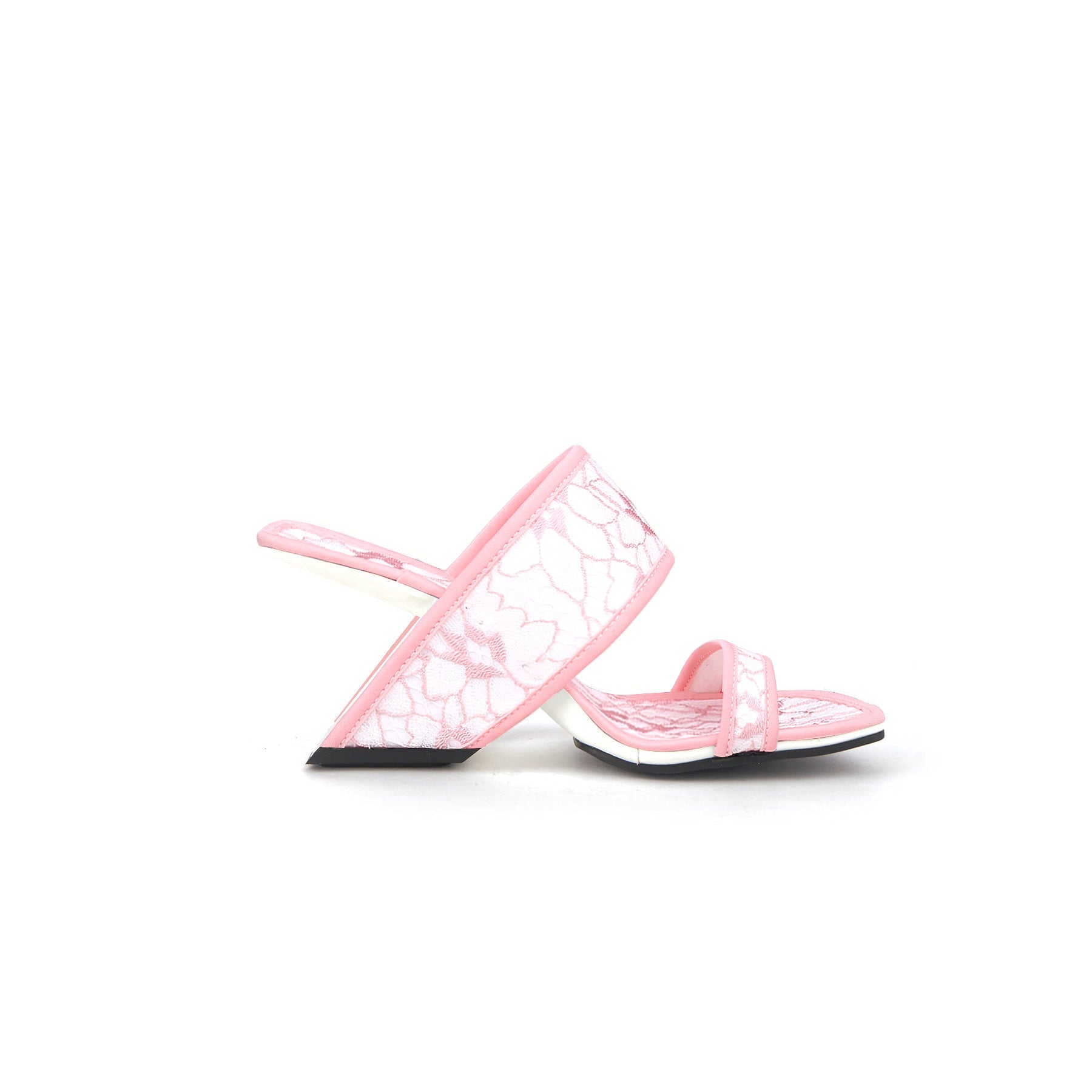 JADY ROSE | CAMELLIA LACE UPPER LEATHER HEELED SANDAL - PINK