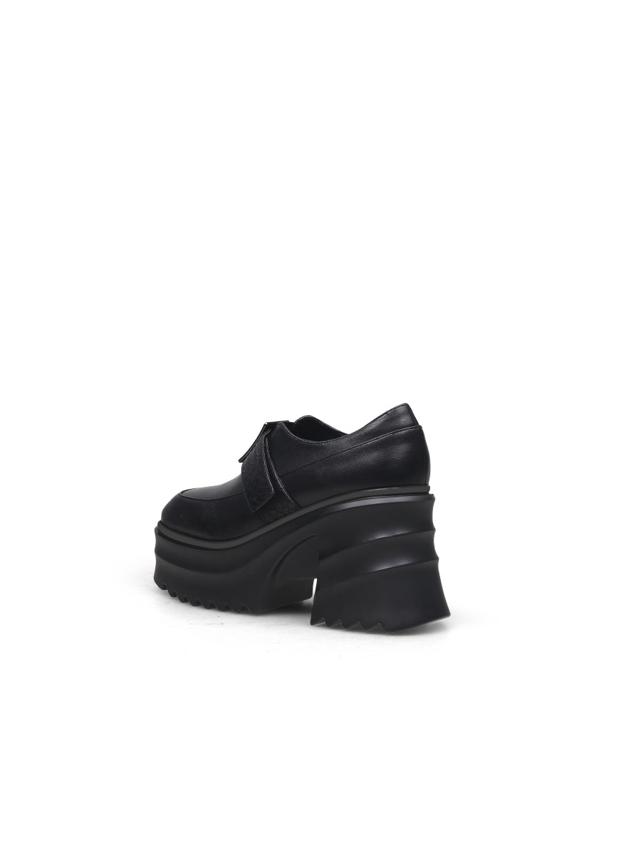 JadyRose | Black Matte Leather Chunky Heel Loafer