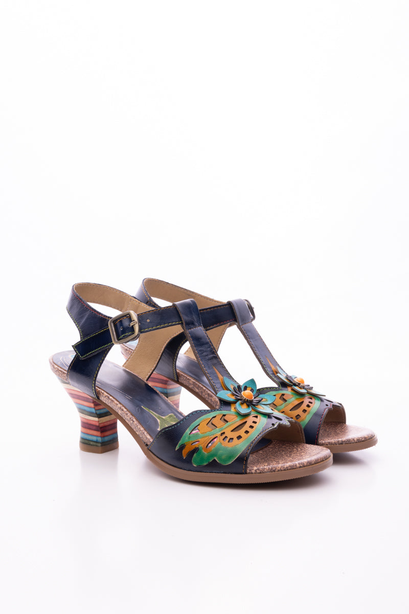 SOFFIA | ESTELLA FLORAL LEATHER T-STRAP PUMP