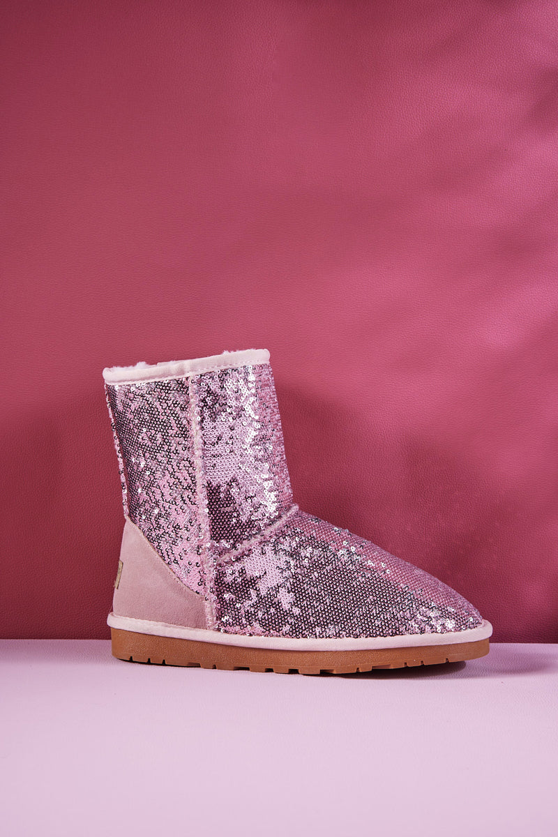 Smaibulun Ugg | Dallas Glam Sequin Shearling Boots - Baby Pink