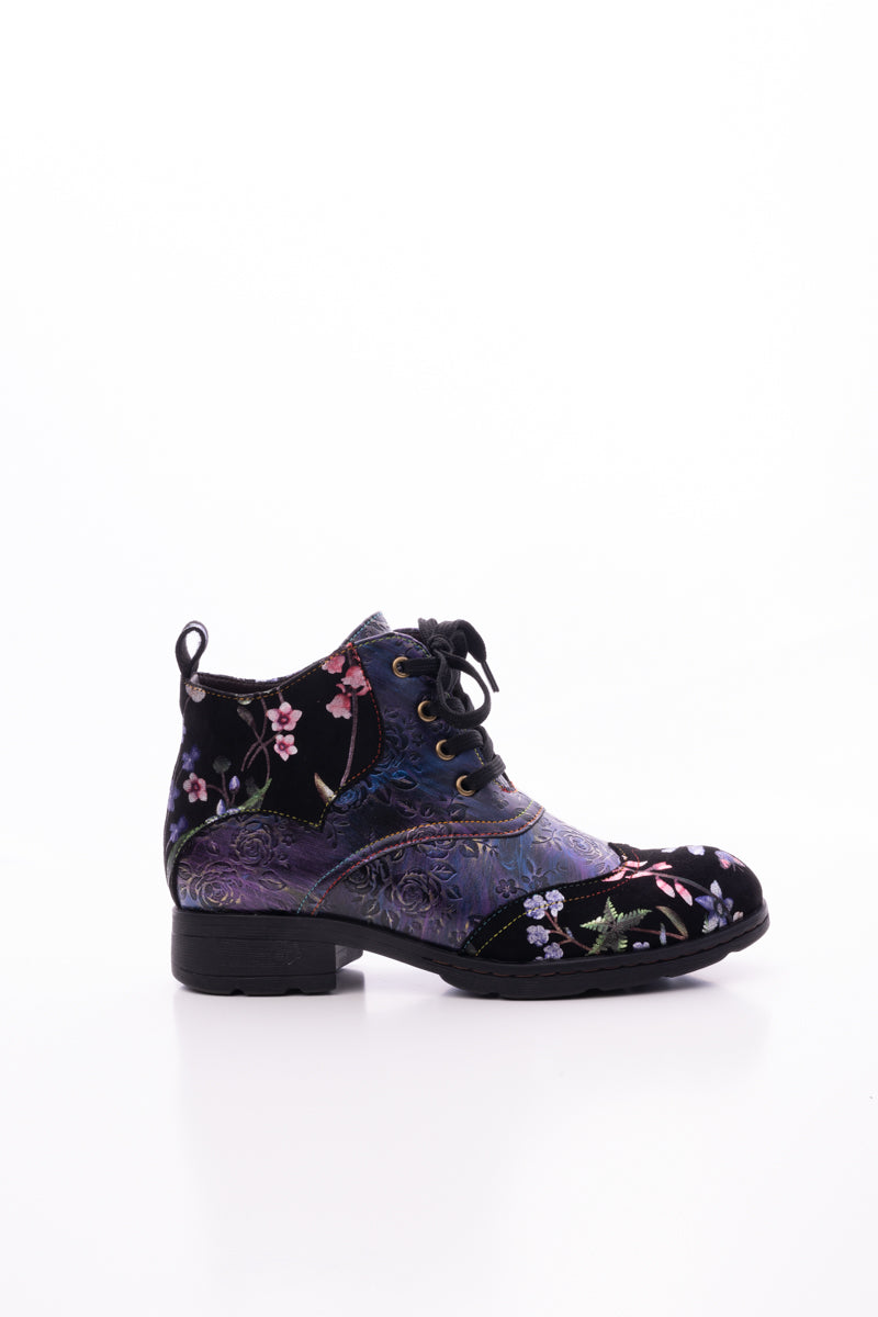 Soffia | Jordie Floral Embossed Leather Combat Boots - Violet