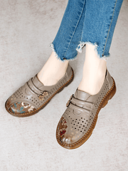 RUMOUR HAS IT | PERFORATED UPPER FLORAL EMBOSSED LEATHER LOAFER  - GREY