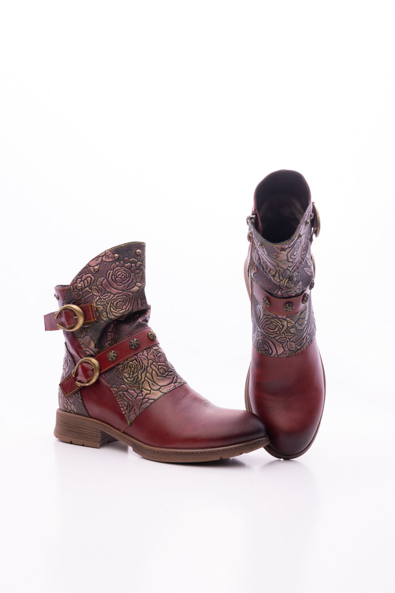 Soffia | Nicolette Rivet Stud Leather Moto Boots - Claret