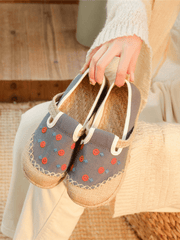 CACTUS ROSE | STAR EYE EMBROIDERED LINEN ESPADRILLE - GREY