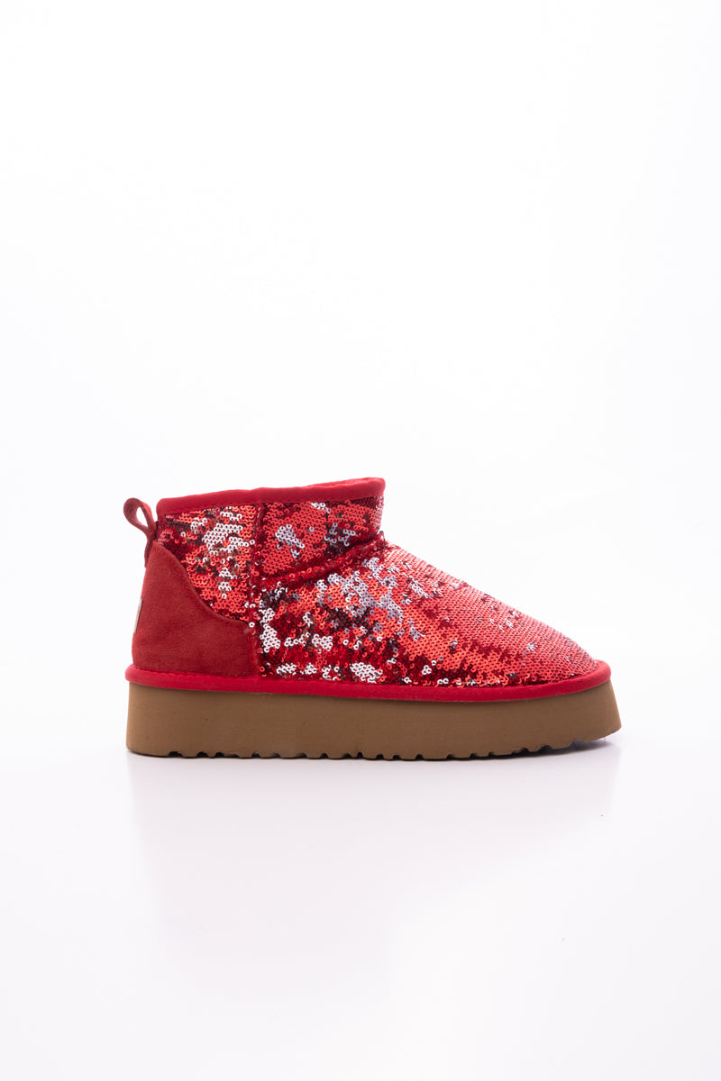 Smaibulun Ugg | Mini Glitter Low Ankle Platform Boots - Red