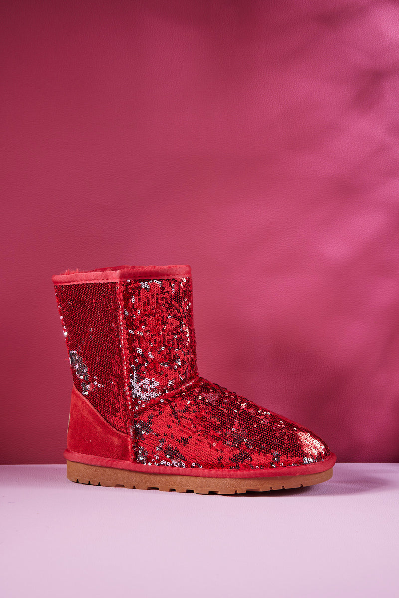 Smaibulun Ugg | Dallas Glam Sequin Shearling Boots - Red