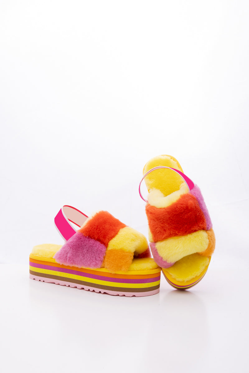 Smaibulun Ugg | Harmony Contrast Woolen Platform Slipper - Yellow