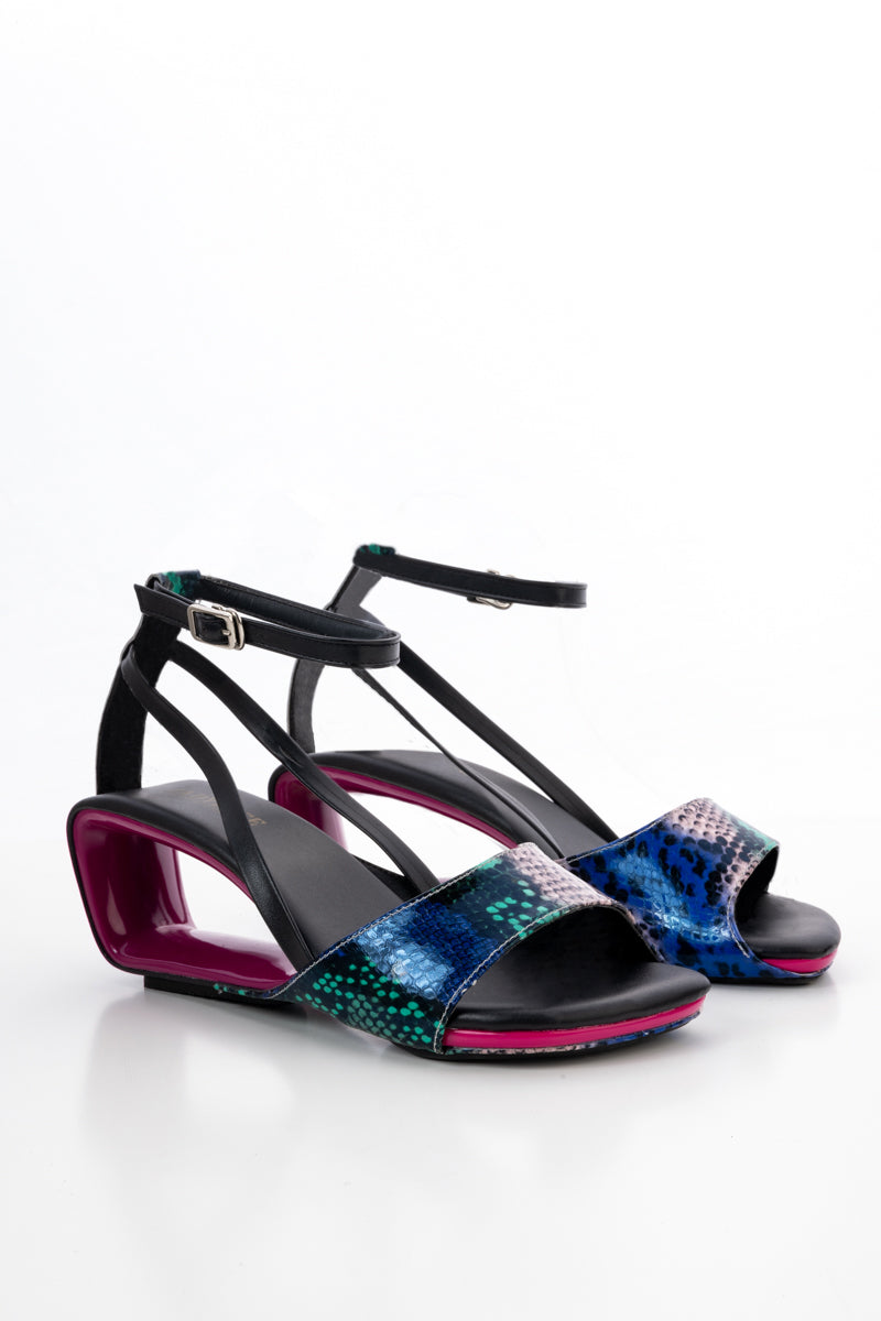 JADY ROSE | VESTAVIA ANKLE STRAP LEATHER WEDGE SANDAL - BLACK