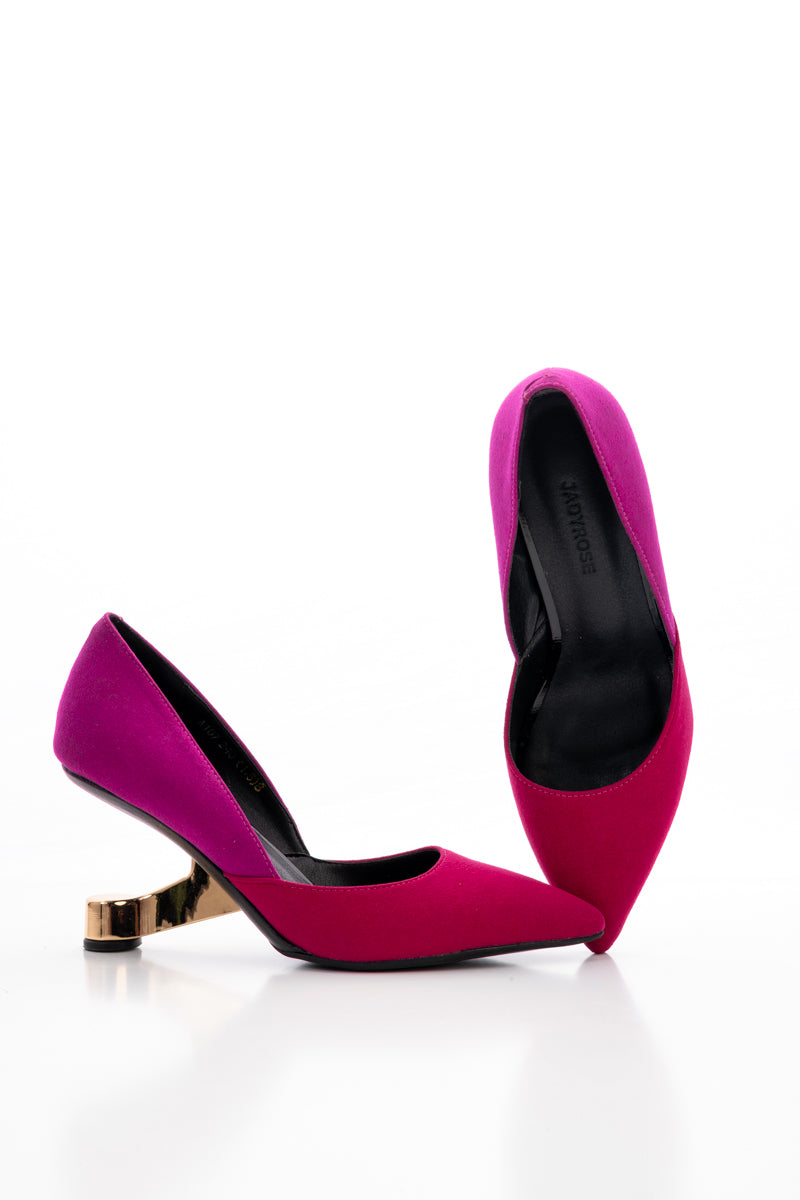 JADY ROSE | MYLETTE GOLDEN HEEL SUEDE PUMP - MAGENTA