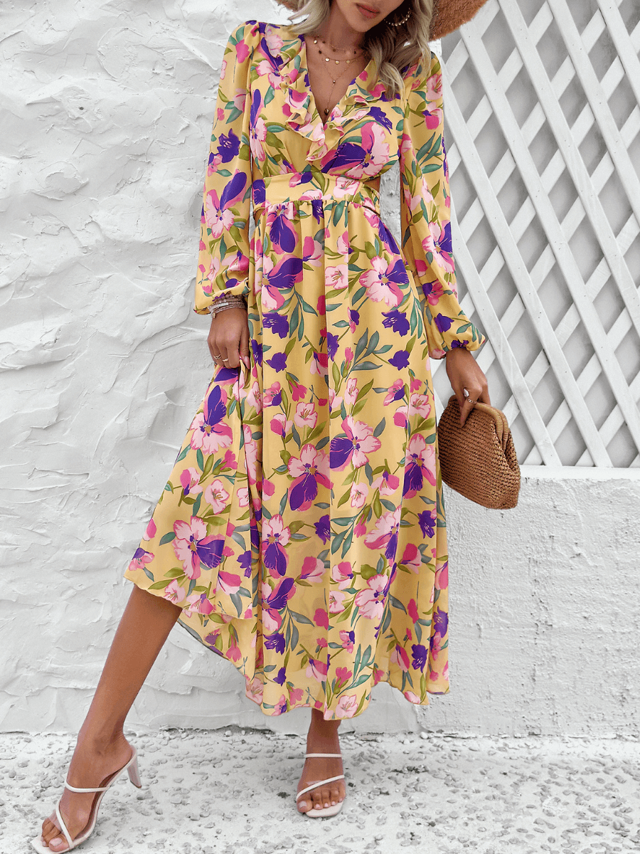 Emery Paisley Chiffon Maxi Dress - Yellow