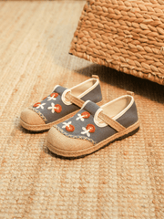 CACTUS ROSE | BLOSSOM EMBROIDERED LINEN ESPADRILLE LOAFER - GREY