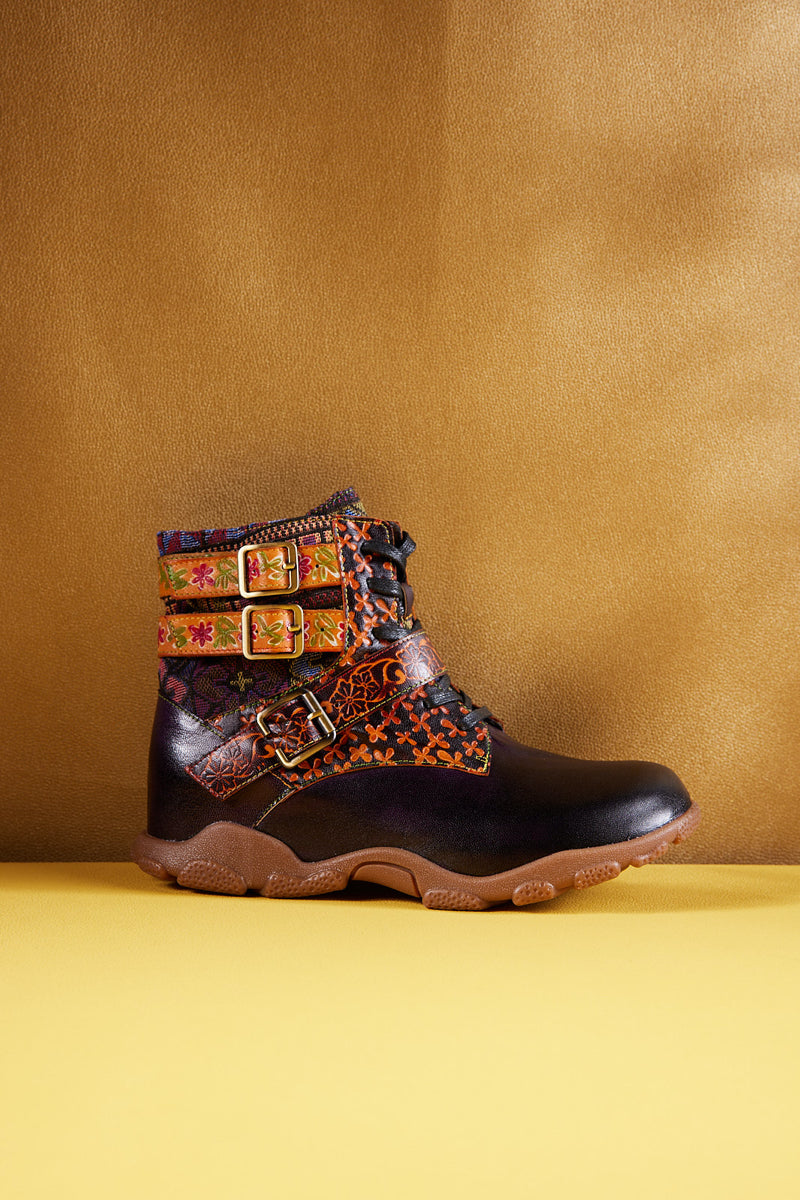 Soffia | Nichols Floral Embossed Leather Combat Boots