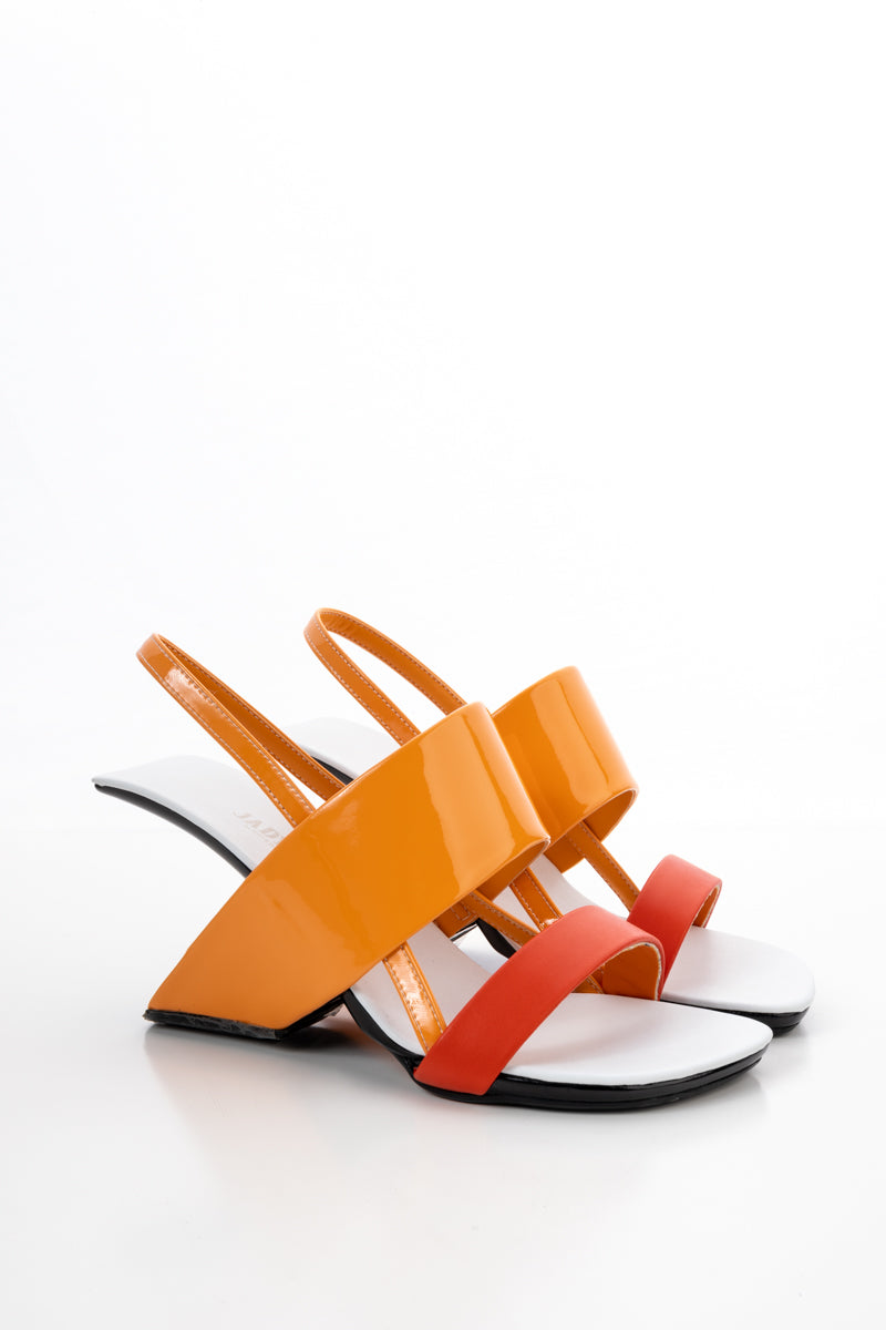 JADY ROSE | MALLINA STRAP LEATHER HEEL SANDAL - ORANGE