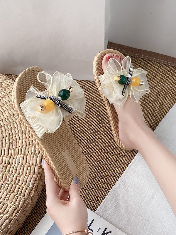 Bowknot Gauze Open Toe Split-Joint Slippers