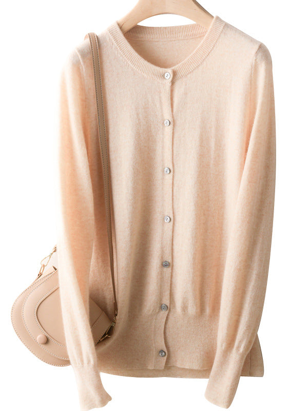 Long Sleeves Buttoned Elasticity Round-Neck Cardigan Tops Knitwear