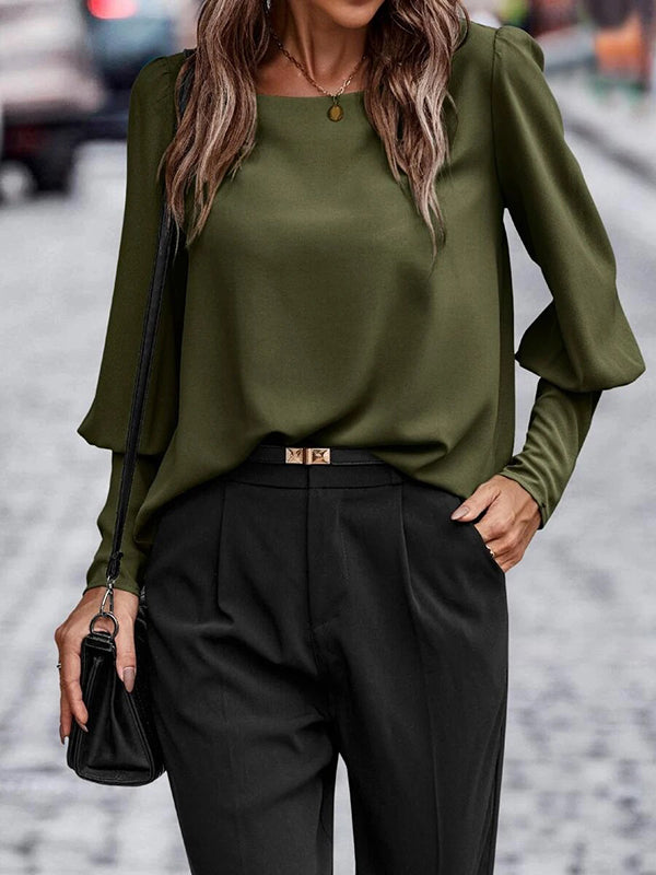 Long Sleeves Loose Buttoned Round-Neck Blouses&Shirts Tops