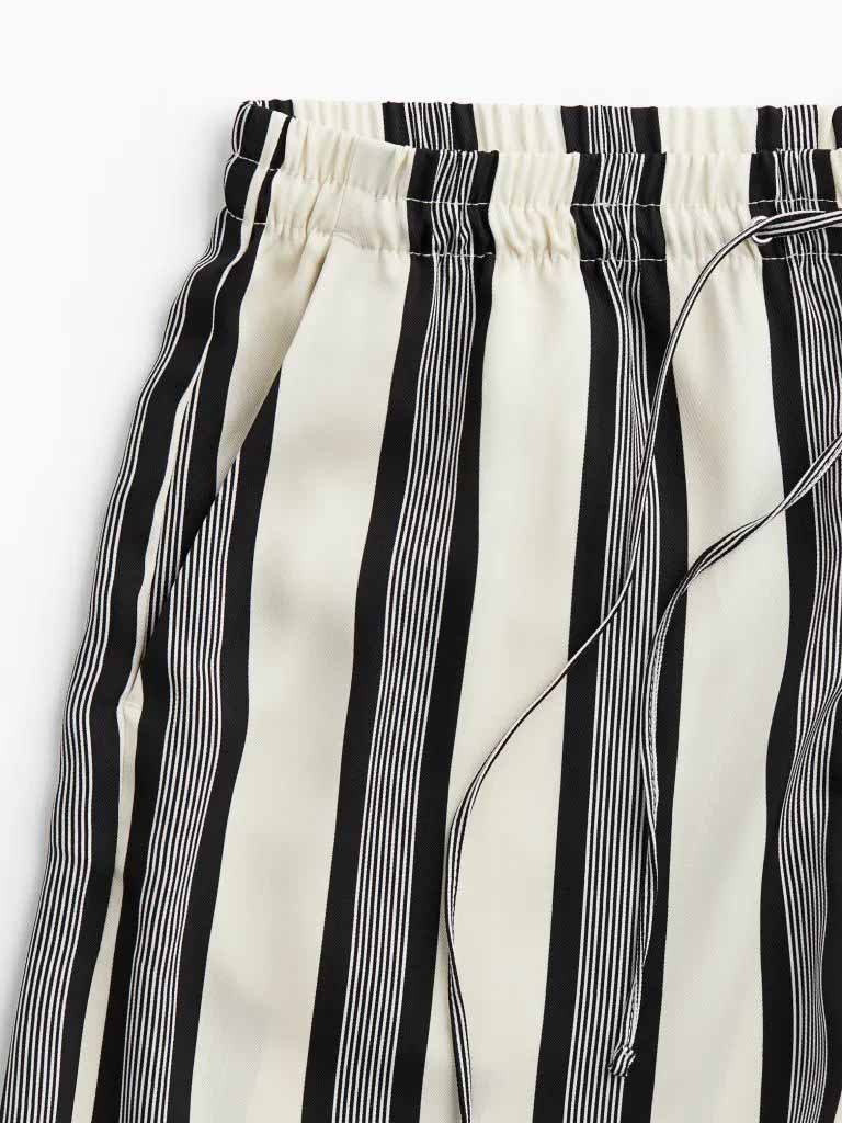 Modern Satin Irregular Striped Side Pocket Loose Wide Leg Pants