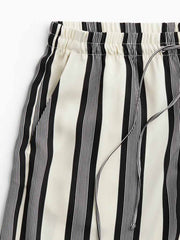 Modern Satin Irregular Striped Side Pocket Loose Wide Leg Pants