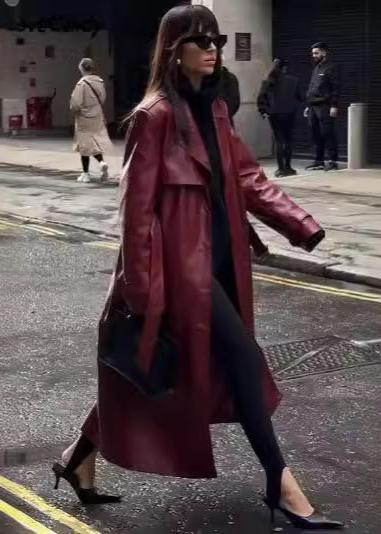 Long Leather Trench Coat - Sophisticated Comfort