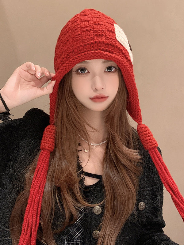 Contrast Color Solid Color Tasseled Knitted Hats