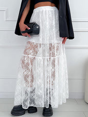 A-Line Loose Elasticity See-Through Split-Joint Skirts Bottoms