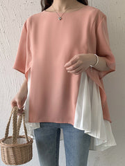 Half Sleeves Irregularity Split-Joint Round-Neck T-Shirts Tops