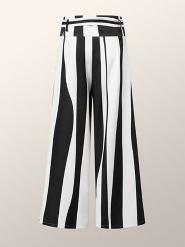 High Waisted Loose Striped Tied Waist Pants Trousers