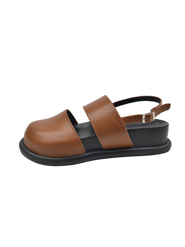 Belt Buckle Hollow Round-Toe Split-Joint Sandals Wedges & Flatform