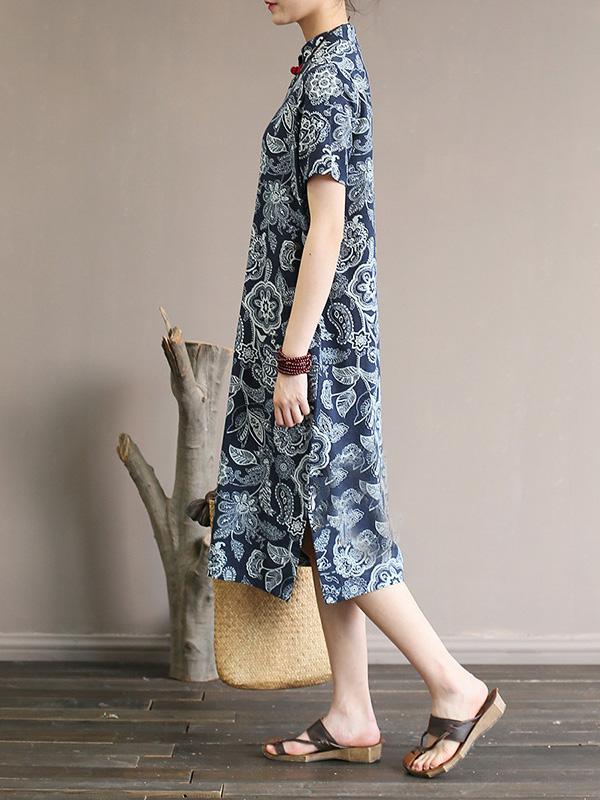 National Printed Cheongsam Midi Dress