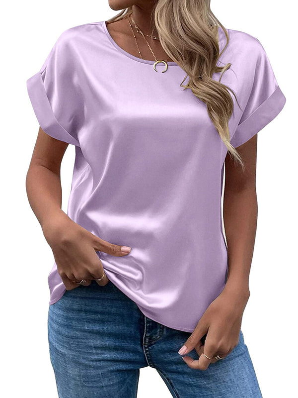 Loose Short Sleeves Solid Color Round-Neck T-Shirts Tops