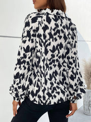 Lapel Long Sleeve Leopard Pattern Shirt For Women