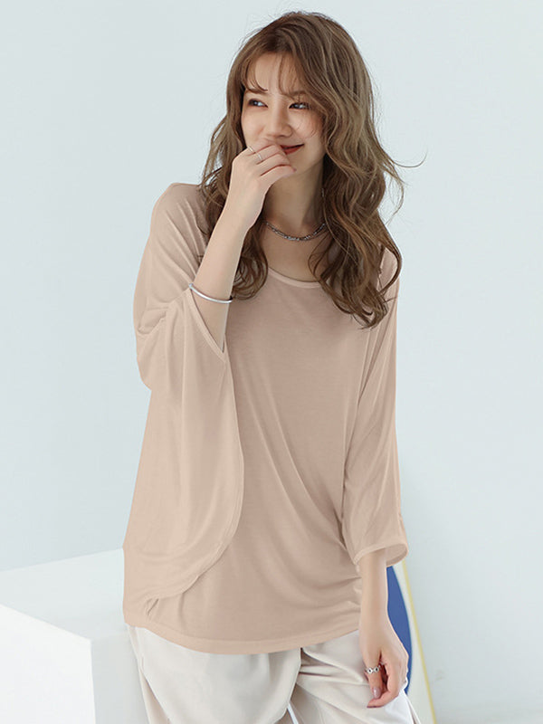 Vintage Loose Round-Neck Batwing Sleeves Shirts