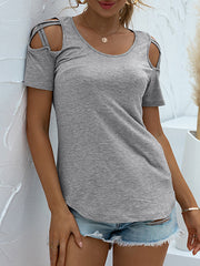 Loose Short Sleeves Hollow Solid Color Round-Neck T-Shirts Tops