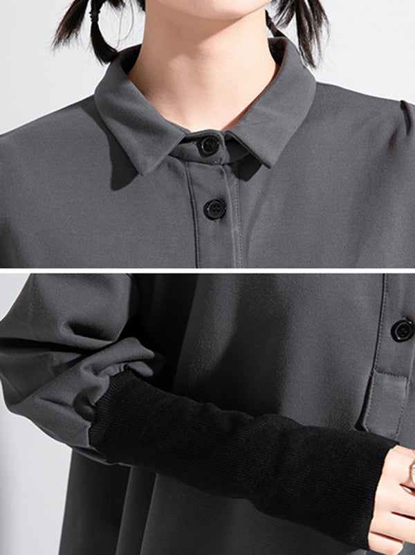 Original Split-Joint Gray&Black Polo Shirt Tops