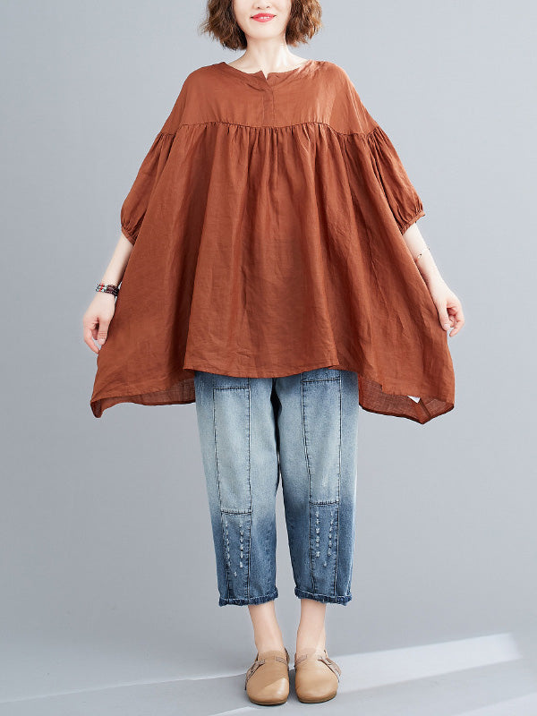 Casual Loose Split-Joint Batwing Sleeves V-Neck Shirts Top