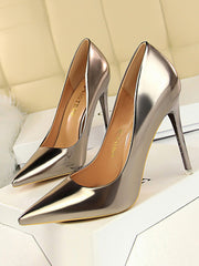 Pointed-Toe Shallow Cut Solid Color Pumps Scarpin Salto