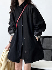 Long Sleeves Loose Pockets Solid Color Stand Collar Outerwear Trench Coats