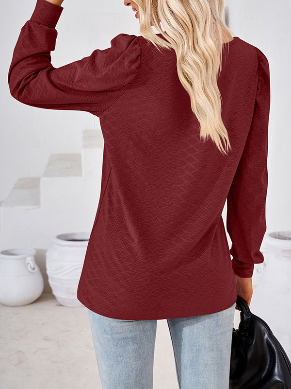 Loose Jacquard Solid Color Square-neck T-Shirts Tops