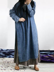 Loose Button Split-side Jeans Long Dress