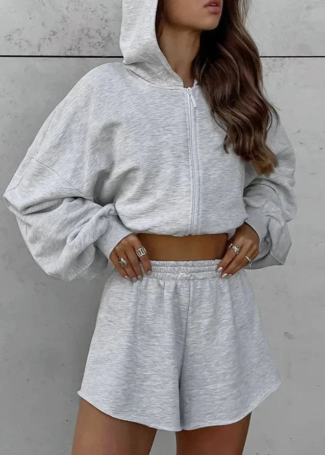 Cozy Cool - Cropped Hoodie and Shorts Set