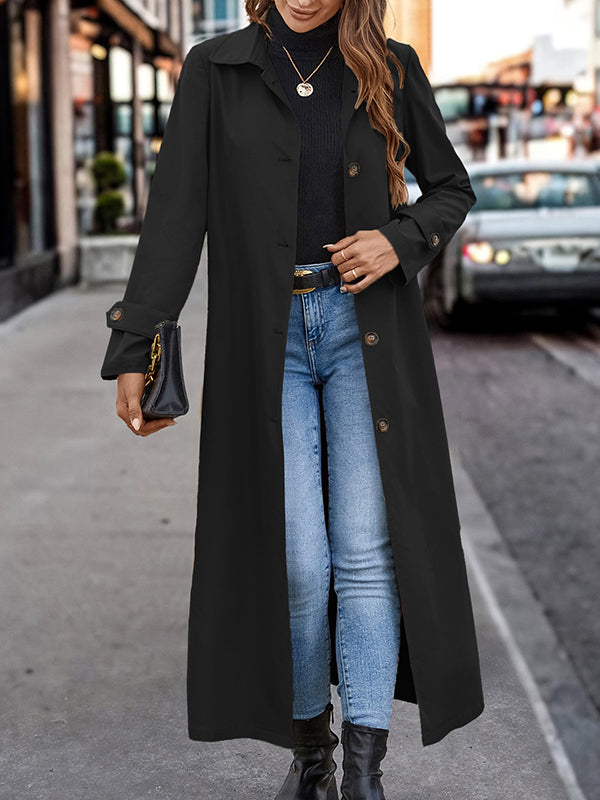 Long Sleeves Loose Buttoned Split-Joint Lapel Outerwear Trench Coats